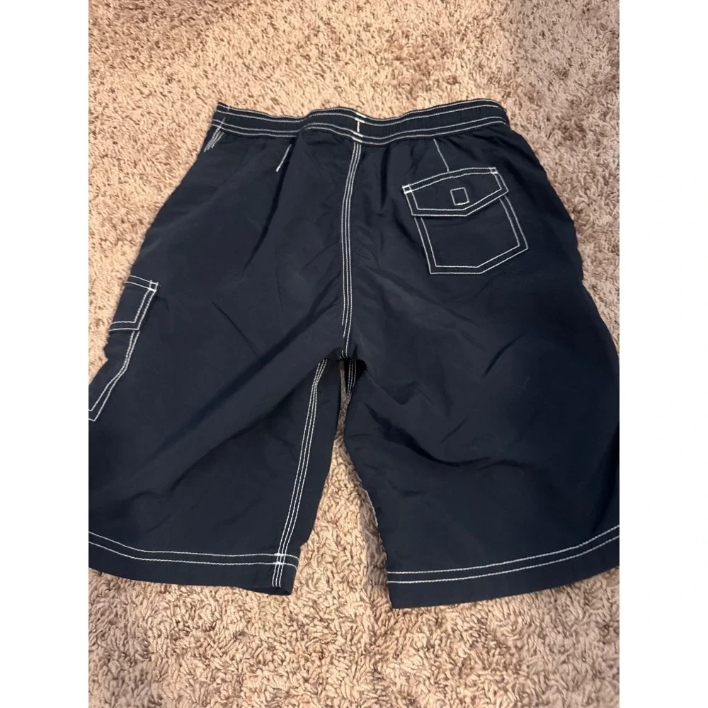 Lands' End Boys Navy Blue Cargo Swim Trunks Size M 10-12